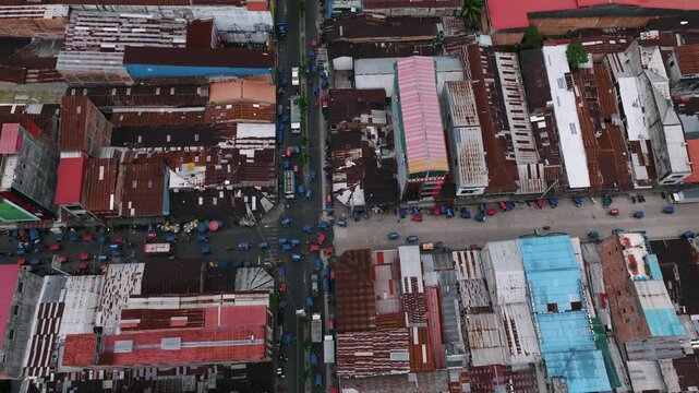 Mototaxi Traffic at Intersection in Iquitos Peru Top View