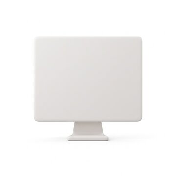 Minimalist white computer monitor 3d icon on solid white background