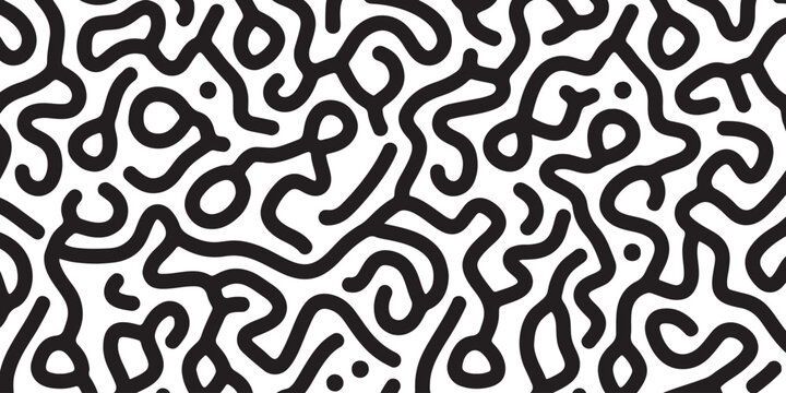 Abstract seamless pattern with black hand drawn doodle squiggly lines on a simple surface