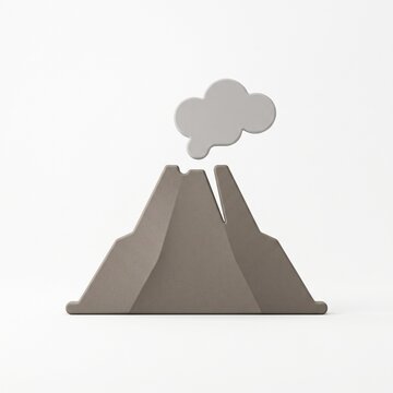 Stylized 3d volcano mountain icon with smoke puff on white background