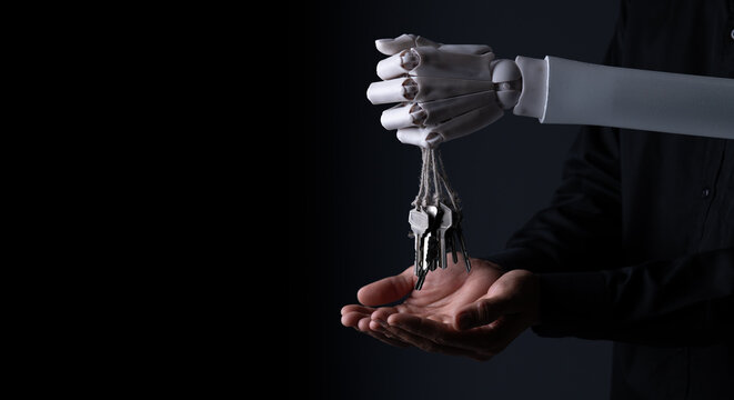 Robotic Hand Passing Keys to Human Hand for Real Estate and Access Concept