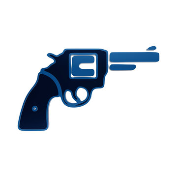 Blue revolver pistol handgun icon representing firearms defense security and tactical gear isolated on a transparent background