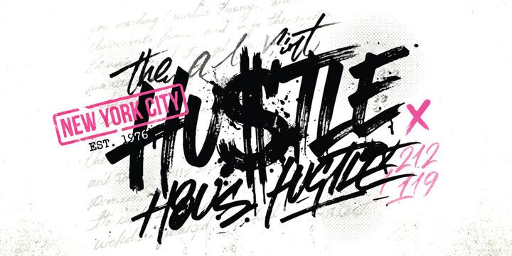 The hustle new york city typography design with brush stroke style and urban streetwear aesthetic