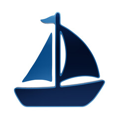 Minimalist blue sailboat icon with glossy finish and nautical theme for maritime ship marine isolated on a transparent background © Akken