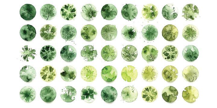 Set of top view tree icons for architectural landscape design and garden planning