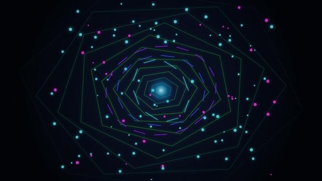 Since this is a high-tech, abstract motion background, the title should emphasize the geometric shapes, the neon colors, and the "tunnel" or "vortex" effect.
