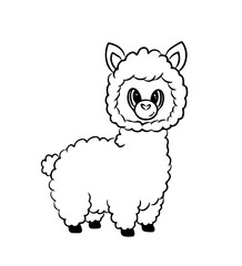 Obraz premium Cute fluffy alpaca vector outline illustration for coloring book or design