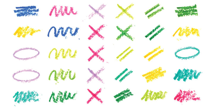 Set of colorful hand drawn marker strokes lines and cross marks for design elements