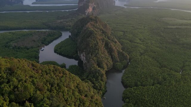 Aerial View of Limestone Karst Islands in Phang Nga Bay, Thailand