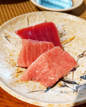Premium fatty tuna sashimi served on Japanese ceramic plate