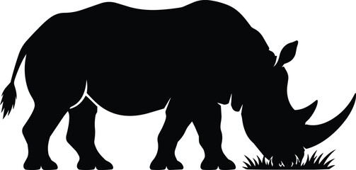 Rhinoceros grazing in black silhouette on white background © Anukul