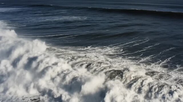 Powerful large ocean waves crashing with white foam spray
