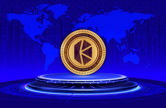 kyber network-knc cryptocurrency logos on digital background. 3d illustrations.