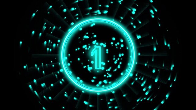 Neon blue countdown timer with glowing particle effects and circular motion for dynamic event introductions and digital presentations
