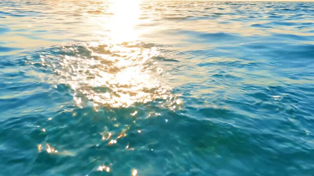 Golden sunlight reflecting on calm blue ocean waves