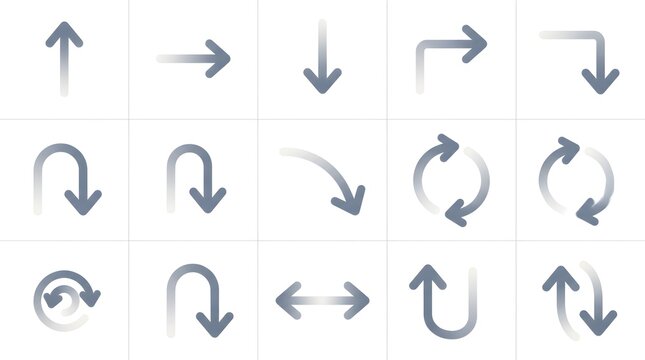 Set of minimalist gradient arrow icons showing motion and direction for website and app user interface design