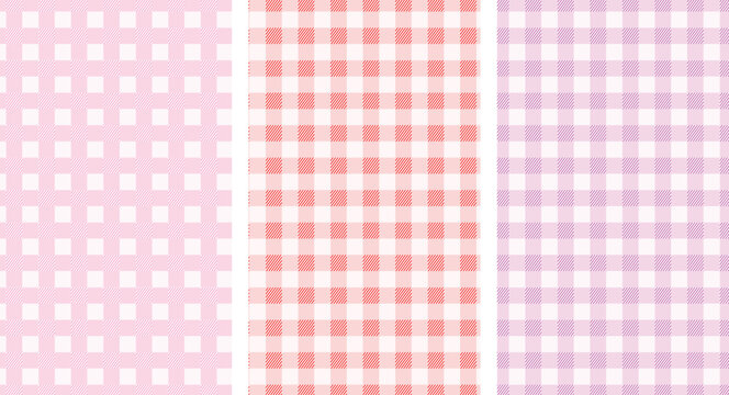 Pastel Gingham Checkered Pattern Collection In Pink Red And Purple With Seamless Textile Background