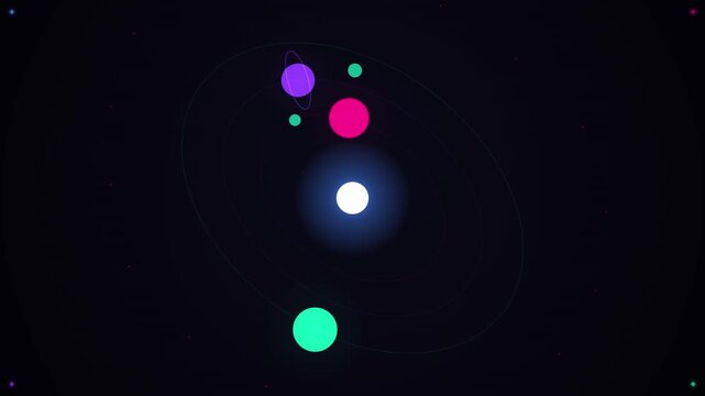 Stylized solar system with orbiting planets animation background