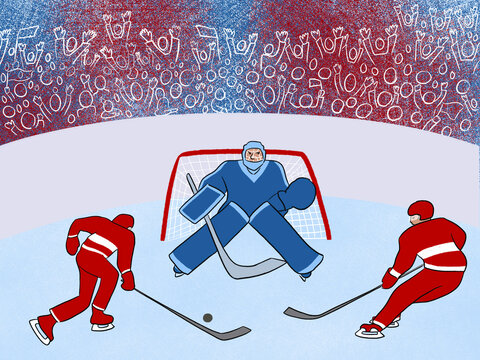 Ice hockey game shot on goal