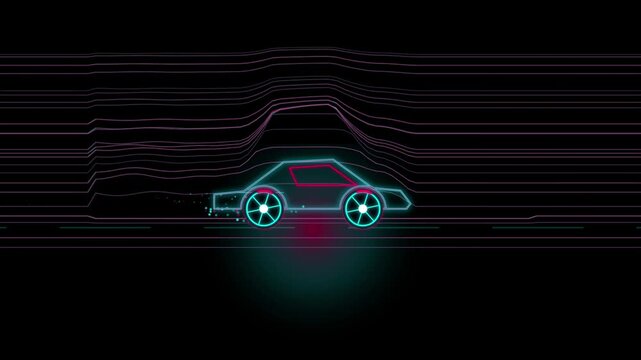 Retro Synthwave Neon Sports Car Driving Motion Graphic Loop