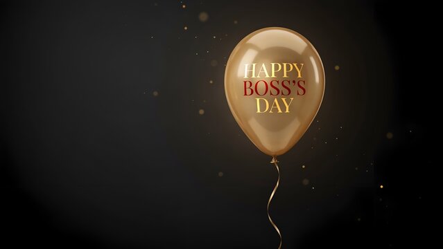 Elegant golden balloon with Happy Boss's Day text, luxury party decoration background, professional boss day celebration banner