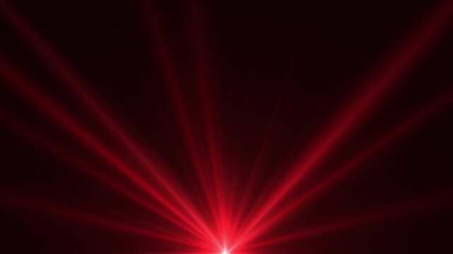 Red laser light beams emanating upwards from a central point, spreading in a fan shape against a dark, abstract background.