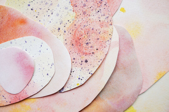 Layered Watercolor Paper Shapes with Splatters