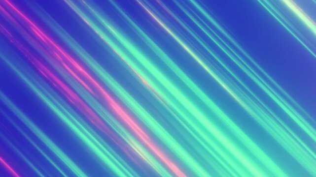 Abstract neon light streaks flow diagonally across vivid blue field. Glowing turquoise and magenta lines create energetic motion, forming vibrant digital background with futuristic style.