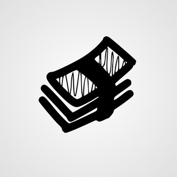 Hand holding stack of cash banknotes black silhouette icon