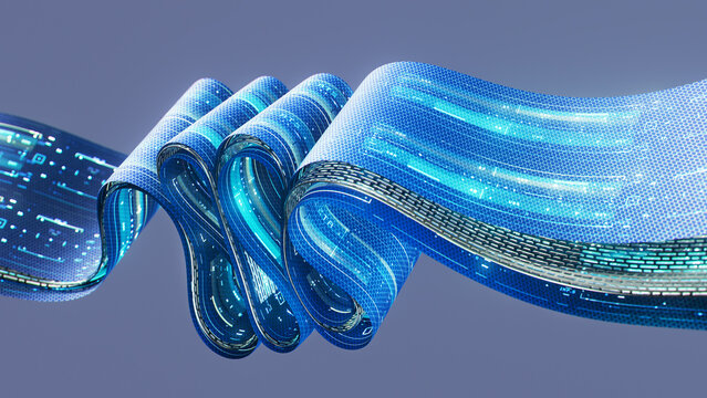 Abstract Blue Data Ribbon with Digital Information Flow
