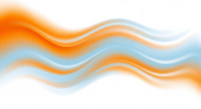Fluid abstract background with smooth flowing orange and blue liquid waves blending on white. Modern design element for banners, technology and creative backgrounds.