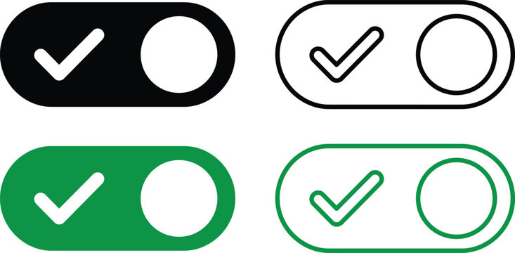 Toggle switch icons with check marks for user interface design