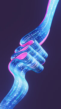 Abstract Glowing Data Ribbon in Blue and Pink