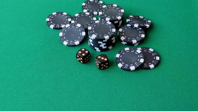 Multicolored casino chips as a conceptual backdrop for gambling games like poker, blackjack