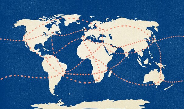 World Map Showing Dotted Lines Connecting Different Locations