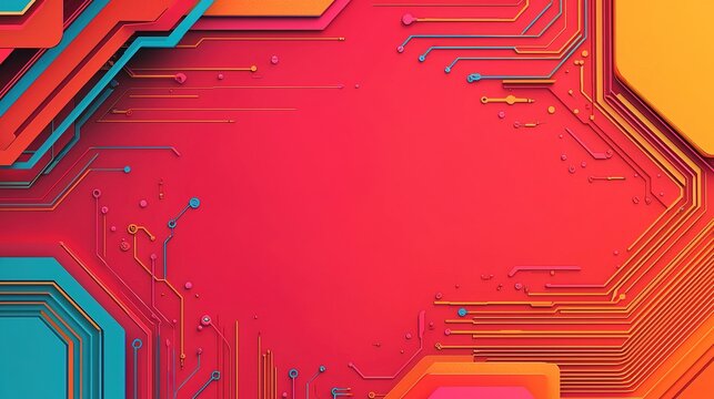 Abstract colorful circuit board design on vibrant background for technology and innovation themes
