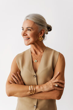 Elegant woman showing confident positive expression