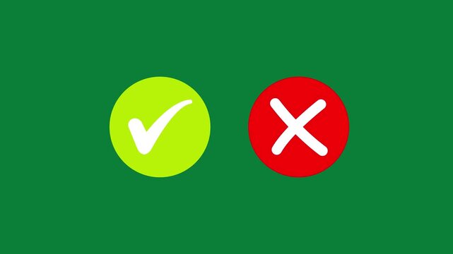 Vibrant green checkmark and bold red cross set against a solid green background, representing concepts of approval, rejection, correct choice, error, validation, success, failure, and decision making
