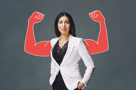 A confident, strong woman alongside a silhouette that exudes strength. Successful in business, living out her vision.