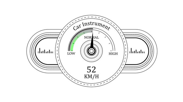 Digital car speedometer gauge animation: increasing kilometers per hour km/h dashboard interface for automotive ui