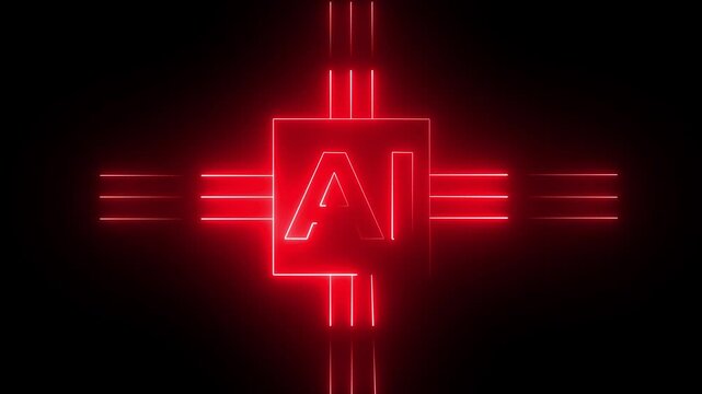 Motion graphic of digital AI logo neon AI or artificial intelligence technology circuit board, Artificial intelligence AI concepts technology neon light. 