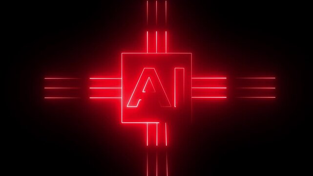Motion graphic of digital AI logo neon AI or artificial intelligence technology circuit board, Artificial intelligence AI concepts technology neon light. 