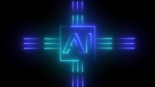Motion graphic of digital AI logo neon AI or artificial intelligence technology circuit board, Artificial intelligence AI concepts technology neon light. 