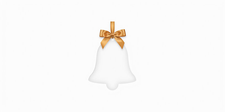 White bell shaped christmas ornament with a golden ribbon bow isolated on a plain white background