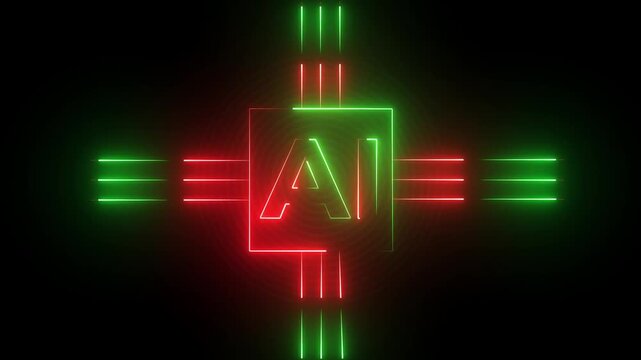 Motion graphic of digital AI logo neon AI or artificial intelligence technology circuit board, Artificial intelligence AI concepts technology neon light. 