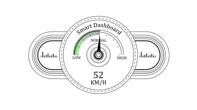 Digital smart dashboard speedometer gauge interface with accelerating km/h indicator