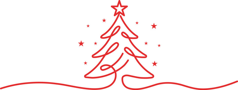 Hand Drawn Christmas Tree with Star and Decorative Lights