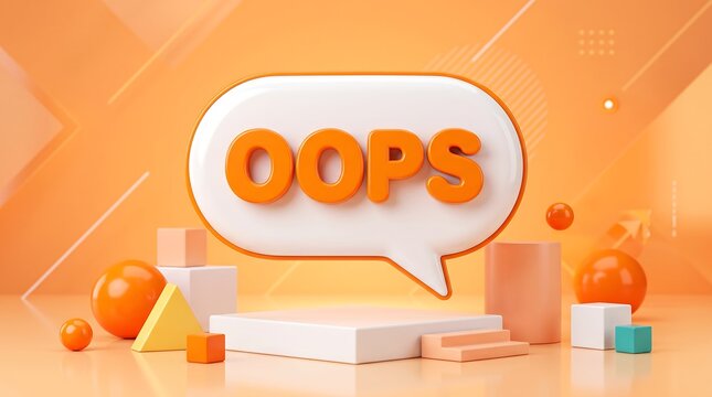 Oops word in 3d speech bubble with geometric shapes