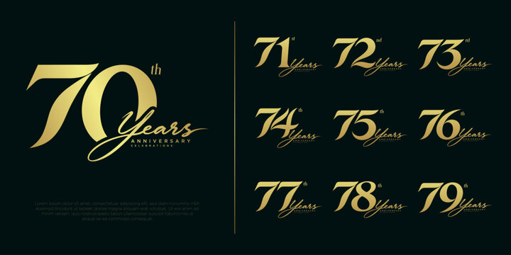 70th to 79th Years Anniversary Luxury Gold Number Logo Collection
