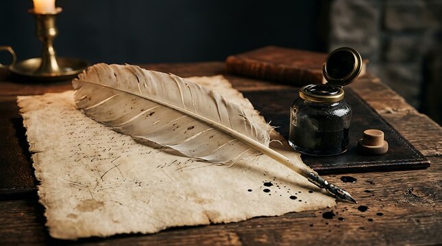 old paper with feather pen and ink